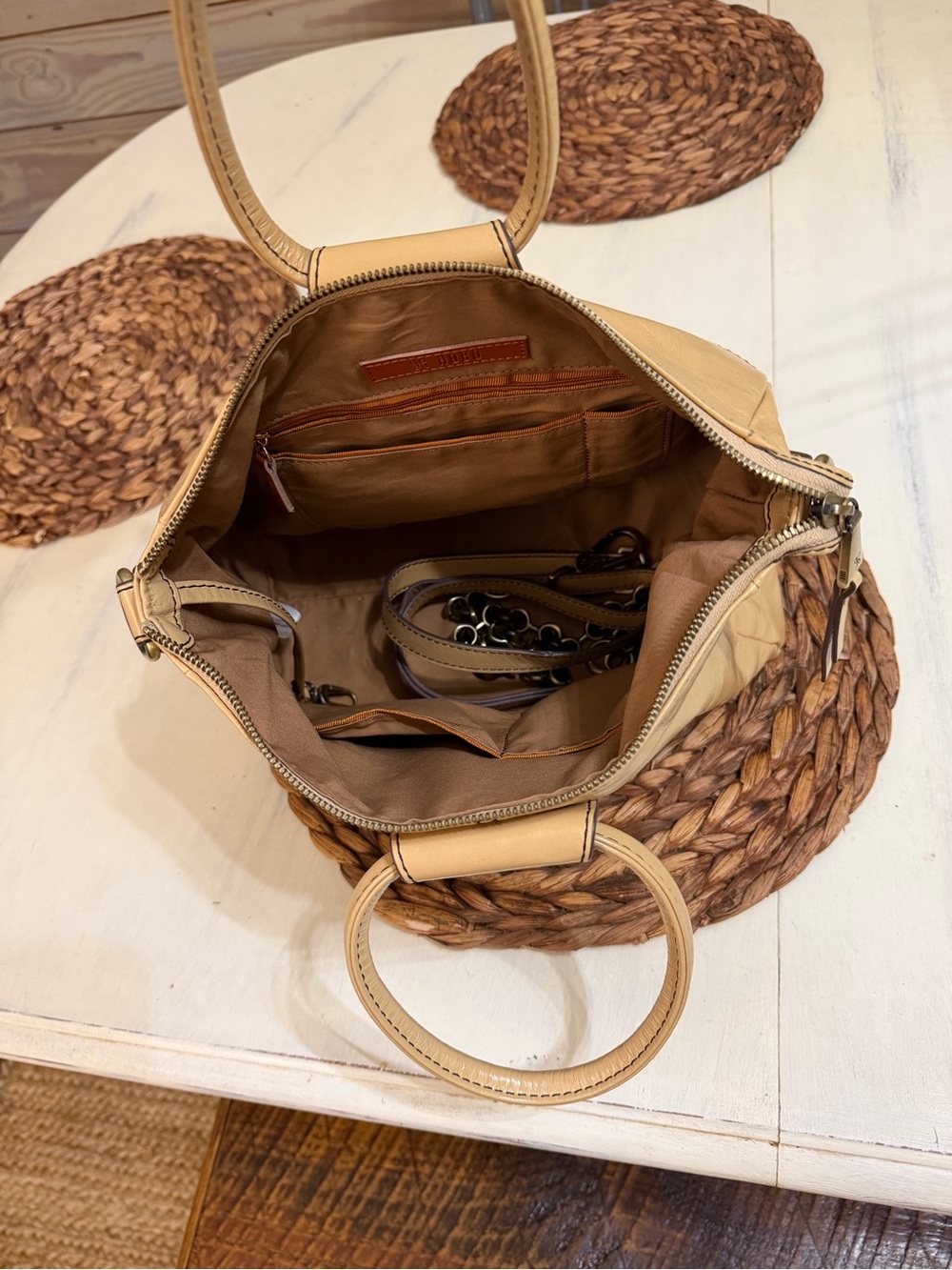 HOBO Beige Leather Satchel with Round Top Handles - Picture 2 of 5